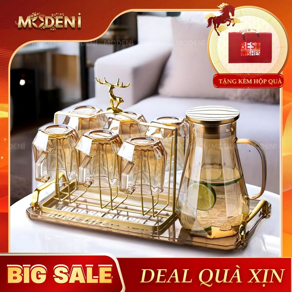 Elemi Màu Cam – Bộ Bình Ly Thủy Tinh Cao Cấp Có Giá Đỡ Hợp Kim – Phong Cách Hiện Đại Cho Bàn Tiếp Khách hoặc Quà Tặng Sang Trọng