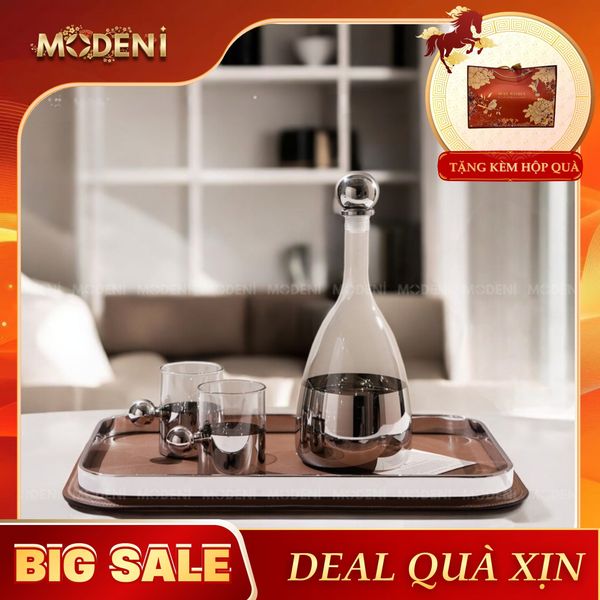 Bộ Bình Ly Thủy Tinh Cao Cấp Silver Nắp Tròn Dune Hiện Đại Sang Trọng 