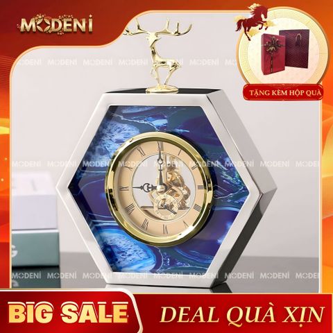  Tượng Bluey Đồng Hồ Lục Giác Decor Hiện Đại – Thiết Kế Đá Xanh & Tuần Lộc Mạ Vàng – Trang Trí Bàn Làm Việc & Văn Phòng Sang Trọng 