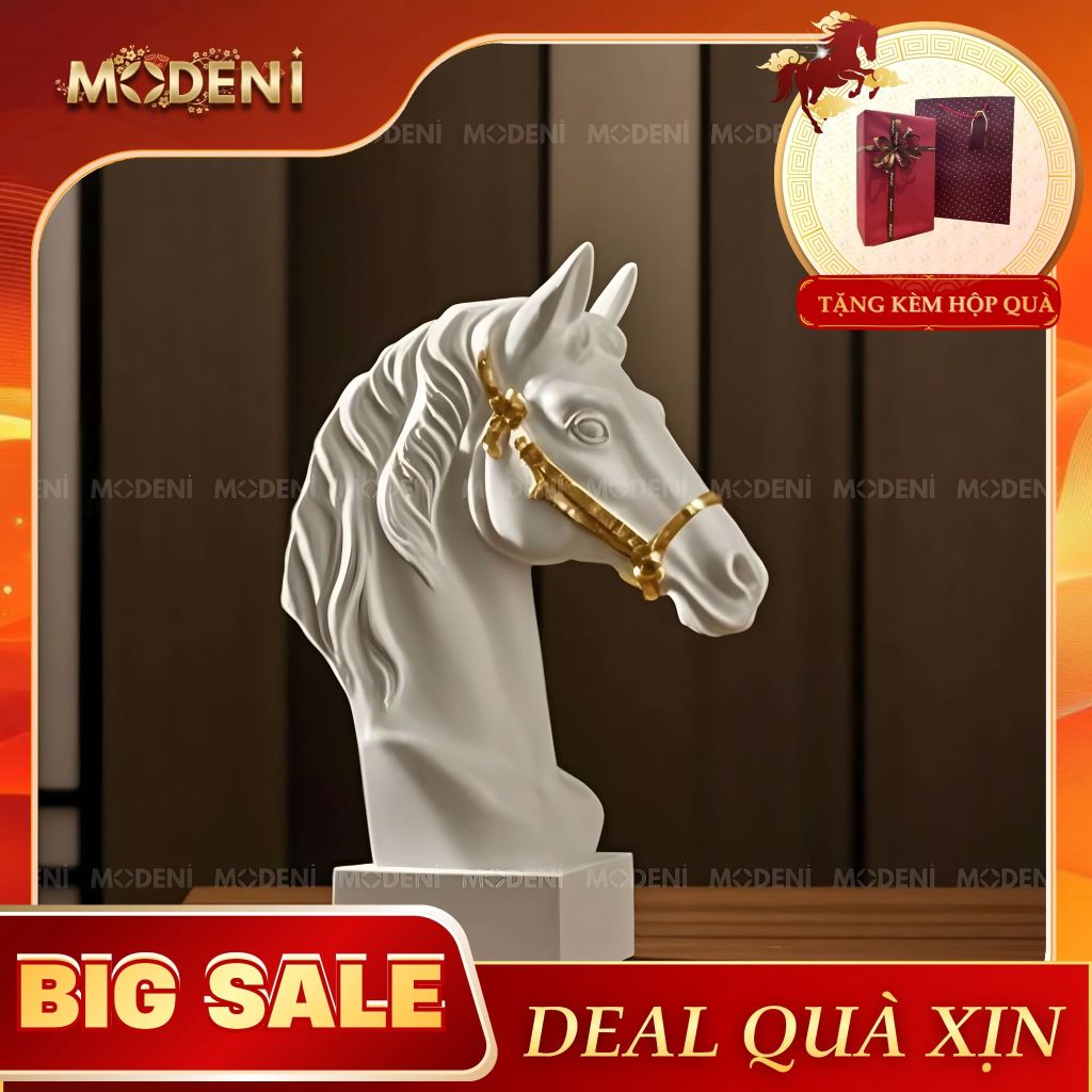 Tượng Trang Trí Arven Ngựa Trắng Hoàng Gia – Thiết Kế Đầu Ngựa Tinh Xảo – Decor Sang Trọng Cho Kệ, Bàn Console, Phòng Khách Hiện Đại