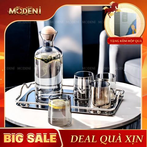  Bộ Bình Ly Thủy Tinh Layla Màu Xám (Kèm Hộp Quà) – Thiết Kế Hiện Đại Sang Trọng Cho Bàn Sofa, Tiếp Khách, Decor 