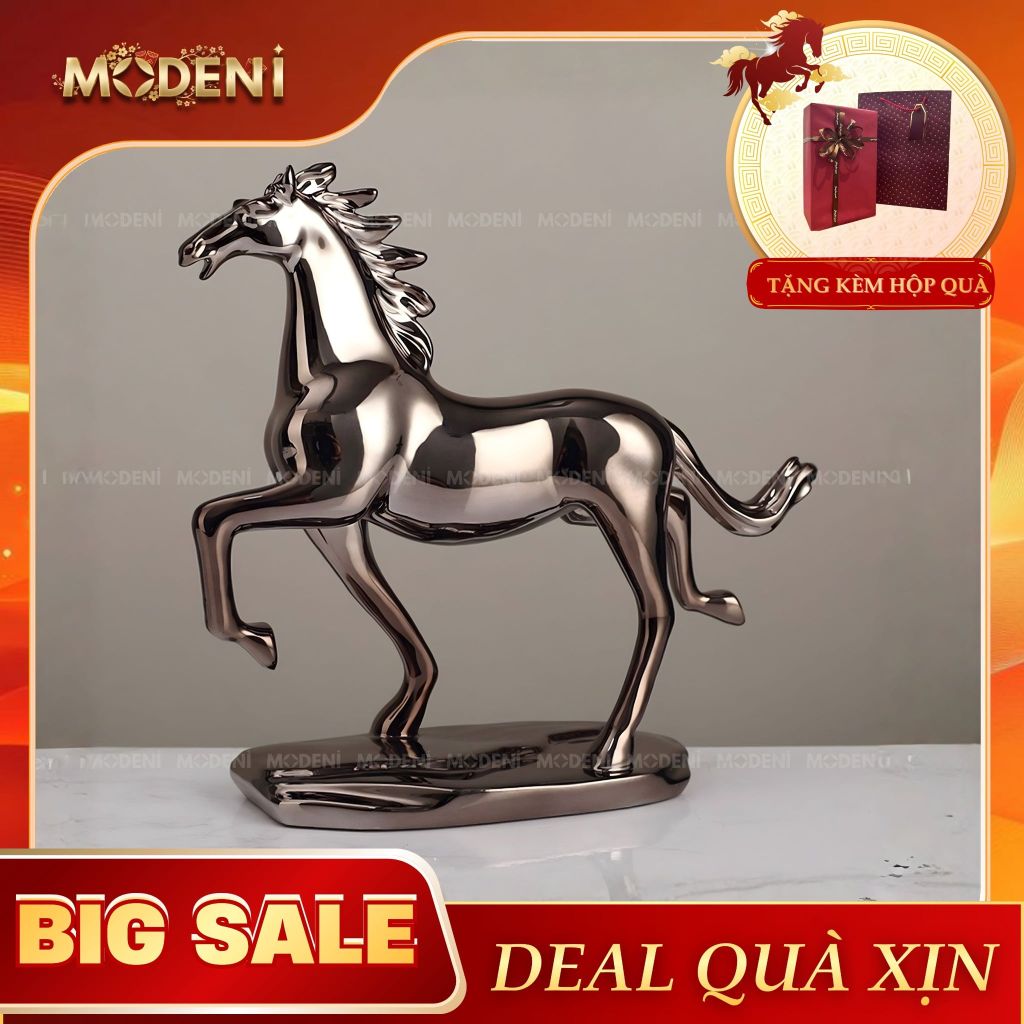 Tượng Trang Trí Ngựa Chạy Ravix Black – Decor Hiện Đại Mạ Gương – Biểu Tượng Quyền Lực & Thành Công