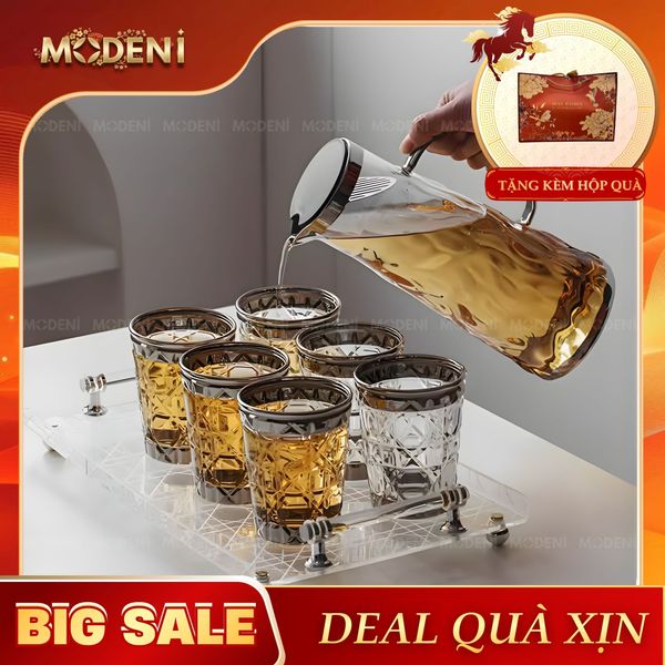  Bộ Bình Ly Thủy Tinh Orla Cao Cấp Màu Xám – Thiết Kế Sang Trọng Hiện Đại, Full Set Tiện Dụng Cho Bàn Tiếp Khách 