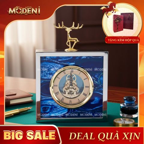  Tượng Bluey Đồng Hồ Vuông Decor Hiện Đại – Thiết Kế Đá Xanh & Tuần Lộc Mạ Vàng – Trang Trí Bàn Làm Việc & Văn Phòng Sang Trọng 