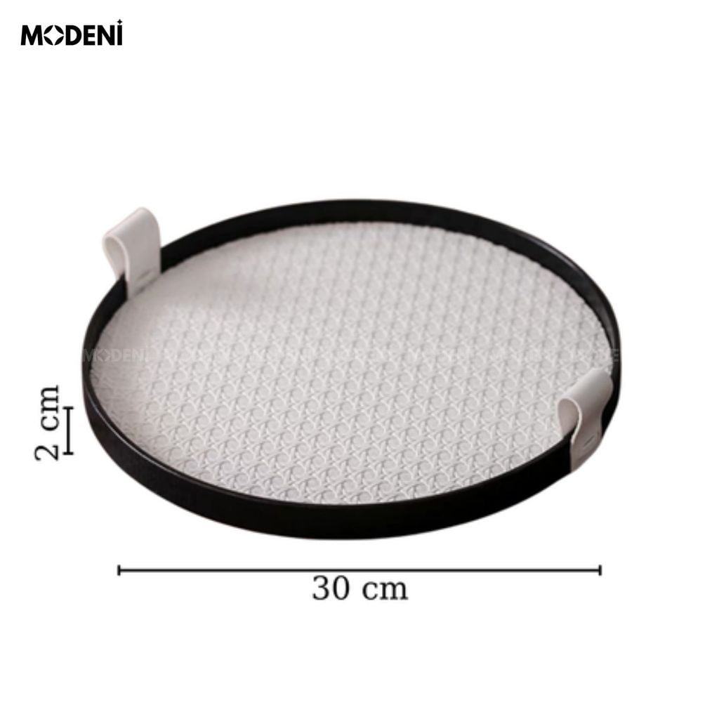 Khay Astrid Tròn Trắng – Decor Nhẹ Nhàng Hiện Đại – Mặt Da Vân Nghệ Thuật, Phù Hợp Bàn Sofa, Kệ Tủ, Bàn Trang Điểm Sang Trọng