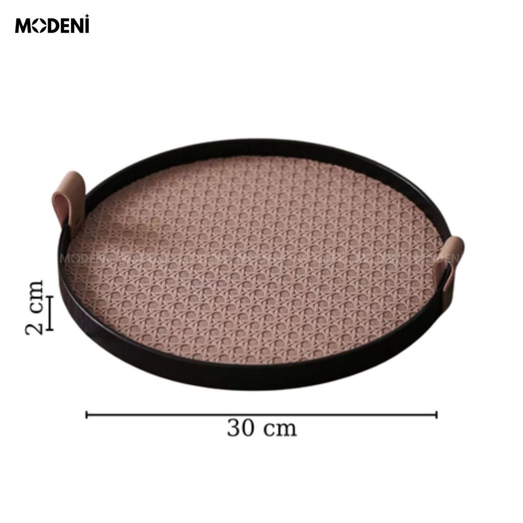 Khay Astrid Tròn Nâu Nhạt – Decor Gọn Nhẹ Hiện Đại – Mặt Da Vân Họa Tiết Nghệ Thuật, Phù Hợp Bàn Sofa, Kệ Tủ Minimal Sang Trọng