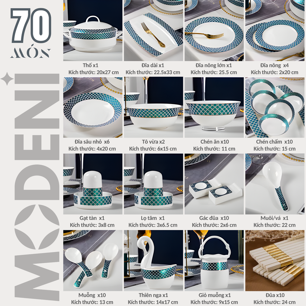 Bộ Tô Chén Đĩa Andria Sứ Xương Cao Cấp Sang Trọng Phong Cách Châu Âu