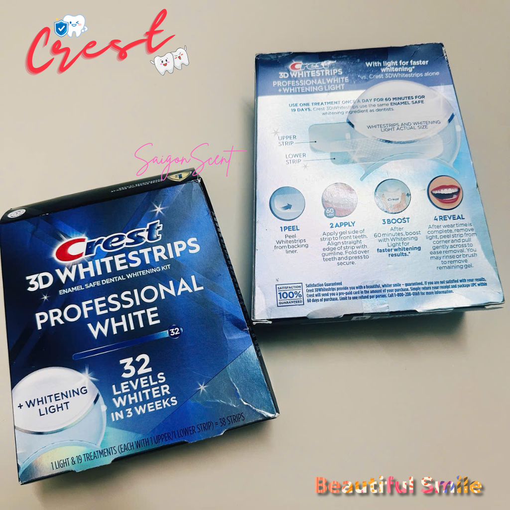 SET Dán trắng răng CREST PROFESSIONAL WHITE + LED LIGHT ( 19 Miếng + Đèn )