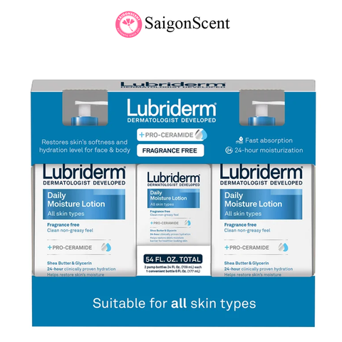 SET Dưỡng thể toàn thân không hương liệu Lubriderm Daily Moisture Lotion Normal to Dry Skin 709mL