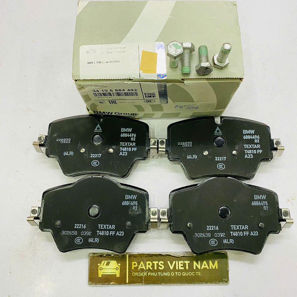 Má phanh trước, bố thắng trước BMW 1, 2, 5,  Series, X1, X2, X3, X4, MINI Countryman. Đời 2015 - 2024. Hàng OEM. Mã 34106884492, 34106860019, 34106884492, 34106884497, 34106884497, 34106884497