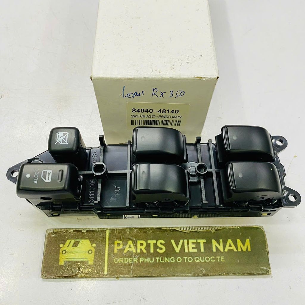 Công tắc lên kính tổng cửa trước trái Lexus RX330, RX350, RX400h, GX470, Toyota Land Cruiser Prado J120. Đời 2002 - 2010. Hàng OEM. Mã 84040-48140, 84040-60050, 84040-60051, 84040-60052, 84040-60053