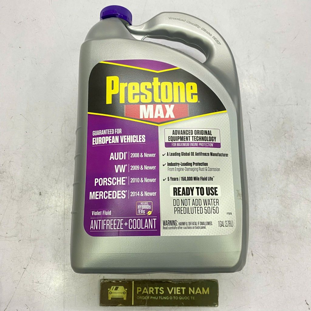 Nước làm mát động cơ màu tím (violet) Audi, Volkswagen, Porsche, Mercedes đời 2008 - 2024. Hàng Prestone® Mỹ, chuẩn G13, MB 325.5. Mã AF6510, G013A8JM1, A0009892825