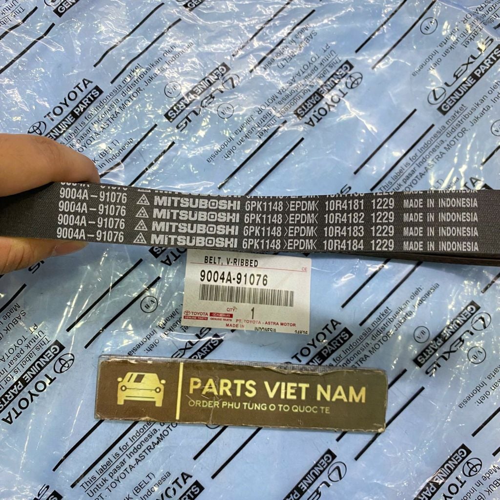 Dây curoa tổng Toyota Vios 1.5L, Veloz Cross, Avanza Premio động cơ 2NR đời 2017 - 2024. Hàng Toyota chính hãng Indo. Mã 90916-T2039, 9004A-91076, 6PK1148, 6PK1150