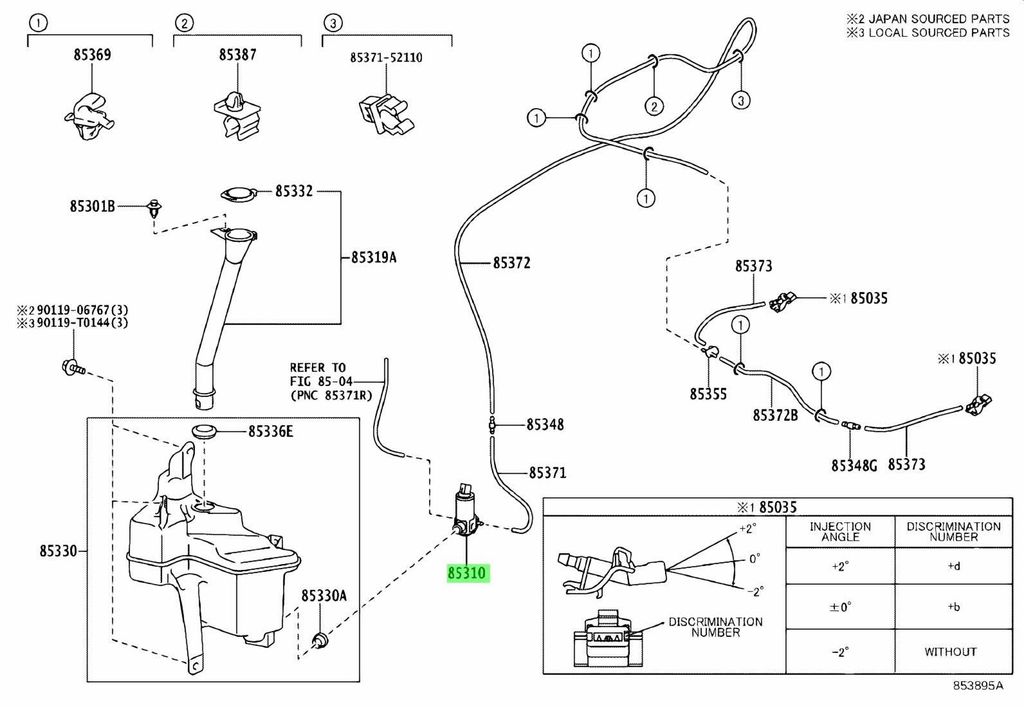 Mô tơ bơm nước rửa kính, mô tơ phun nước rửa kính phía trước Toyota Innova, Fortuner đời 2015 - 2022. Hàng cao cấp. Mã 85330-0K051, 85330-0K050, 85330-0K052