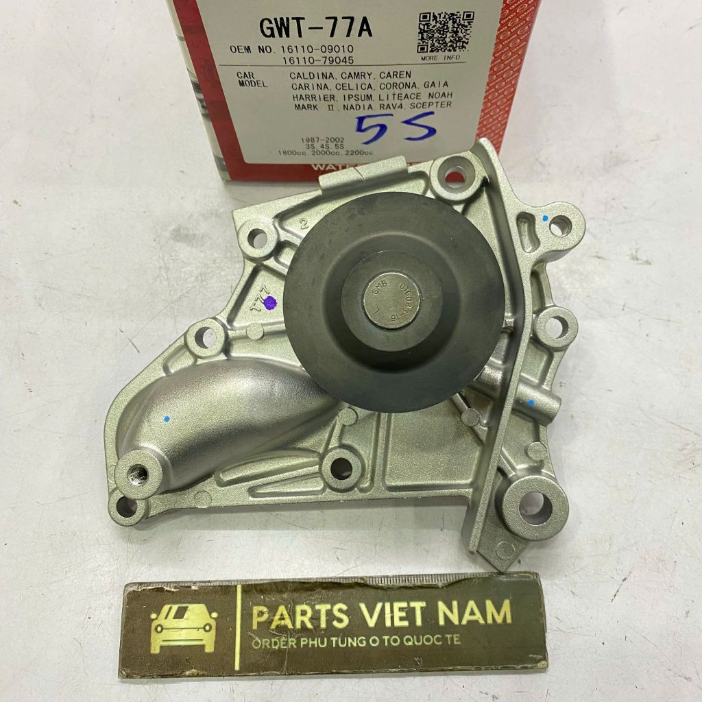 Bơm nước, bơm nước làm mát động cơ Toyota Camry 2.2 máy 5s, Camry 2.0 máy 3s đời 1991 - 2002. Hàng Aisin, GMB Japan. Mã 16100-09040, 16100-79025, 16110-79025, GWT-77A (cái)