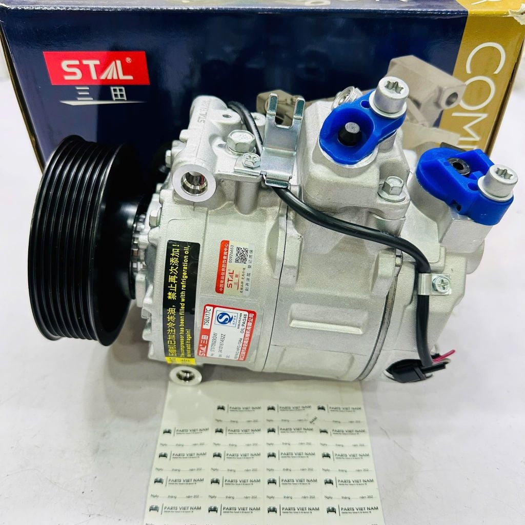 Lốc lạnh, Máy nén điều hòa (A/C Compressor) VW Touareg (7L, 7P), Audi Q7 (4L, 4M) đời 2002 - 2018. Động cơ 3.0L/3.6L/4.2L. Hàng Stal China OEM. Mã 7P0820803E, 7L6820803D