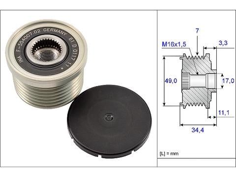 Buly đầu máy phát (Puli 1 chiều) xe BMW 320i (E90), 520i (E60), X5 (E70), 116i. Đời 2004-2013. Hàng INA Đức Máy N46/N52. Mã 535016410, 12317560986, 12317560985, 12317558219, 12317550469, 12317542351