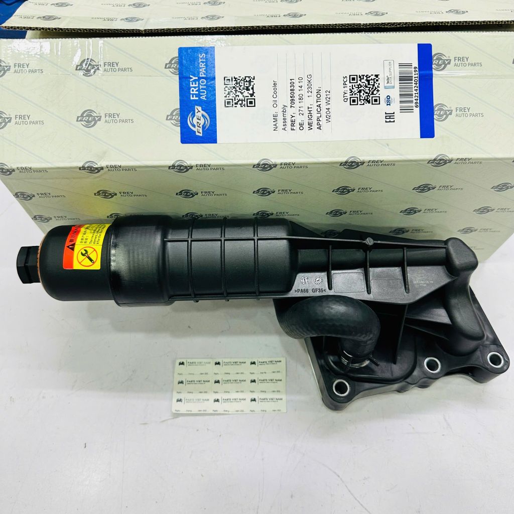 Cụm két làm mát dầu, két sinh hàn Mercedes W204, W212, C250, SLK250, C200, C300, E200, E250 đời 2007 - 2015 động cơ M271, hàng Frey. Mã A2711801010, A2711801410, A2711880301