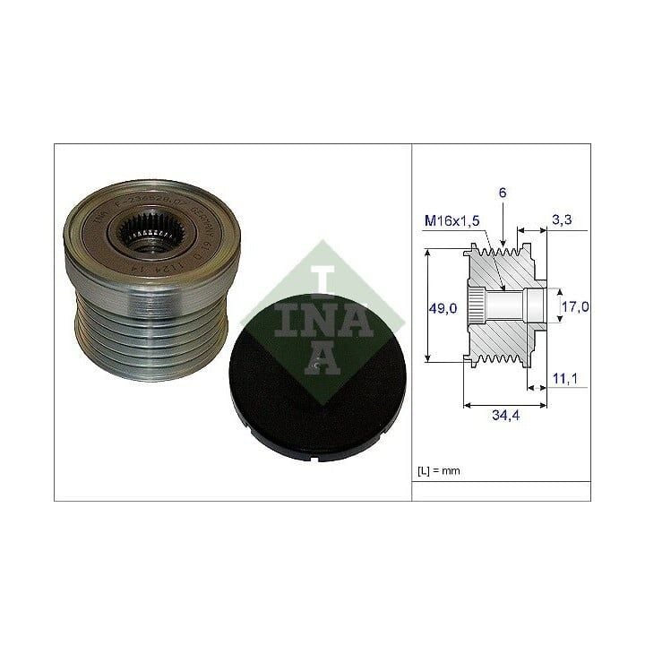 Puly đầu máy phát xe BMW E46: 316i, 318i, E90 / E91 / E92 / E93: 318i, 320i, E60 / E61: 520i, 523i, 525i, 530i, X1 (E84), X3 (E83), X5 (E70) đời 2004 - 2012. Máy N42, N46, N52. Hàng INA. Mã INA 535018310, 12317516103, 12317551254, 12317521176