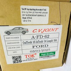 Cây láp bên trái (Passenger Side) cho Ford Focus Trend, Focus Titanium động cơ 1.6L số tự động đời 2012 - 2019. Hàng TOK. Thông số kỹ thuật: 25 răng ngoài, 34 răng trong, chiều dài 564mm. Mã A-FD-62