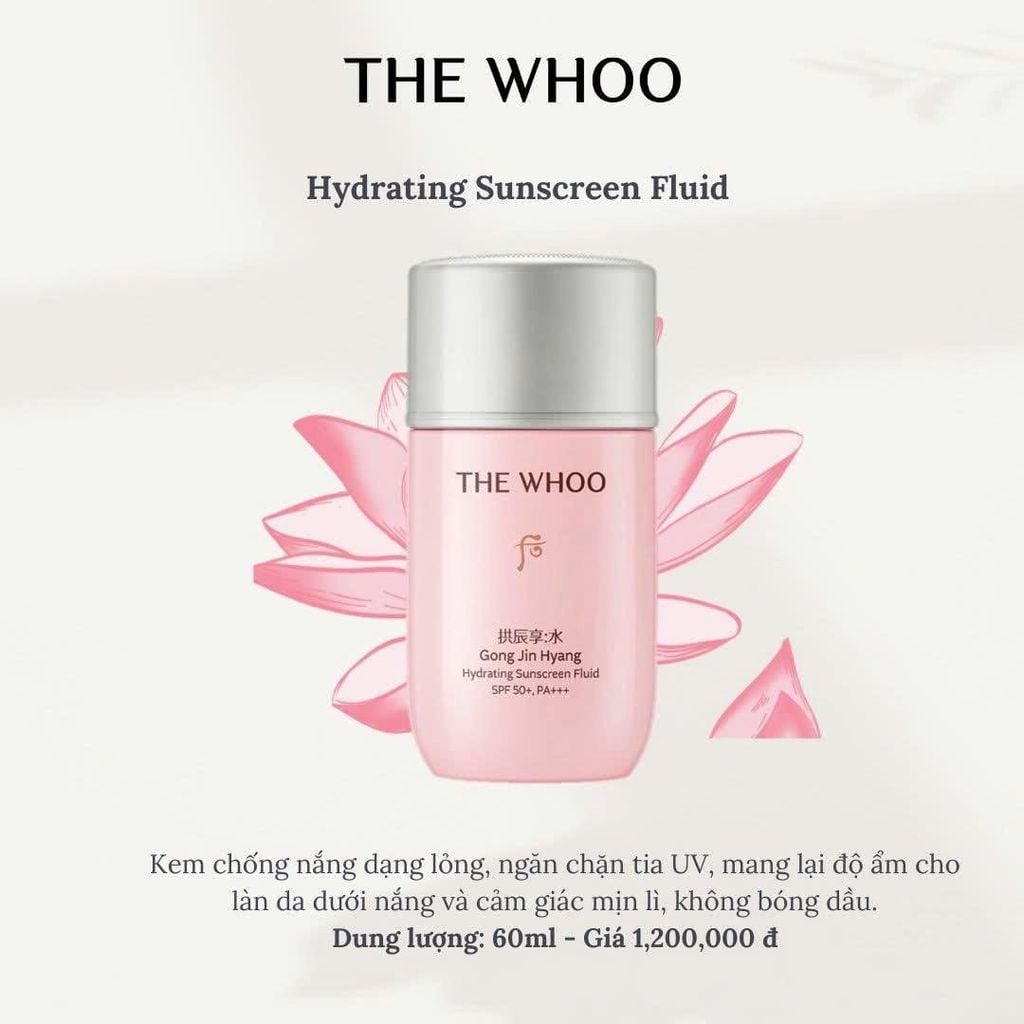 Kem Chống Nắng Dạng Sữa The Whoo Hồng Gongjinhyang Hydrating Sunscreen Fluid 60ml