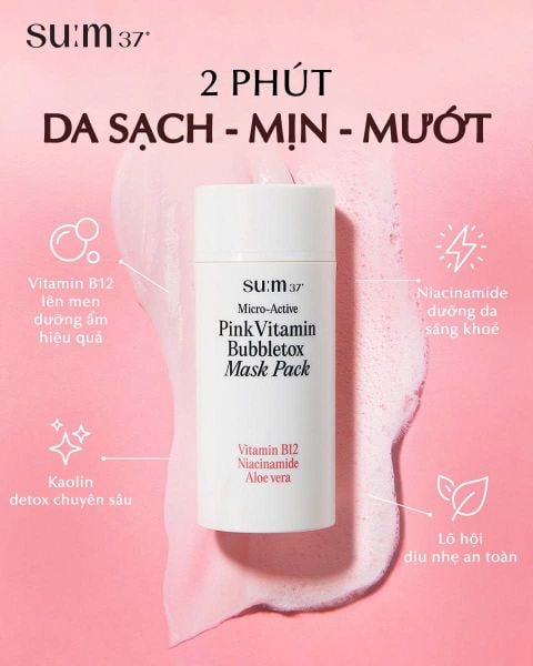 Mặt Nạ Sủi Bọt Thải Đọc Sum37 Micro Active Pink Vitamin Bubbetox Mask Pack 100ml