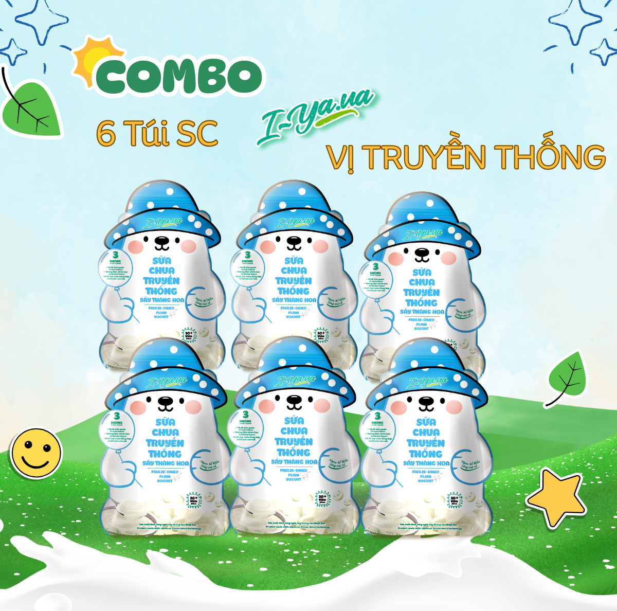 [COMBO 6 TÚI] Sữa Chua Sấy Thăng Hoa IYaua Gấu Hạt Nút Vị Truyền Thống Túi 16G