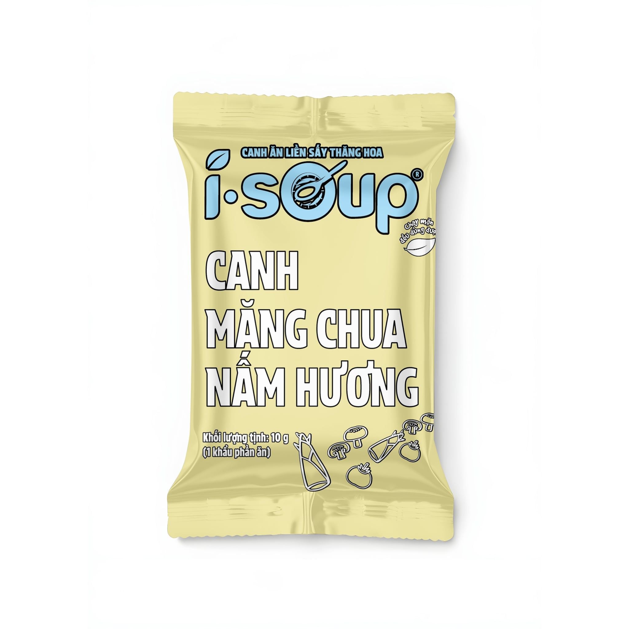  Isoup Viên Canh Măng Chua Nấm Hương  Ăn Liền Sấy Thăng Hoa – Túi (50g) 5 Viên 