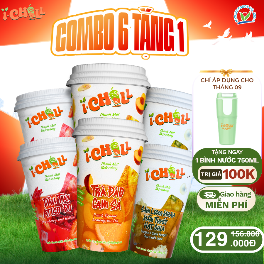 iChill Combo 6 Ly Nước Thanh Nhiệt Dâu Tây Atiso Đỏ Sấy Thăng Hoa - Ly - Gói…