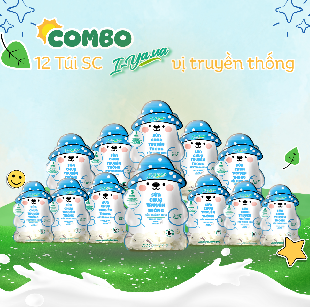 [COMBO 12 TÚI] Sữa Chua Sấy Thăng Hoa IYaua Gấu Hạt Nút Vị Truyền Thống Túi 16G