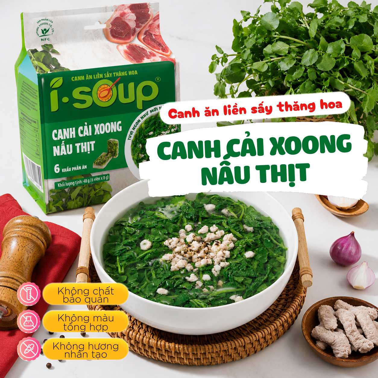 Isoup Viên Canh Rong Biển Thịt Gà Ăn Liền Sấy Thăng Hoa - Túi 6 Viên