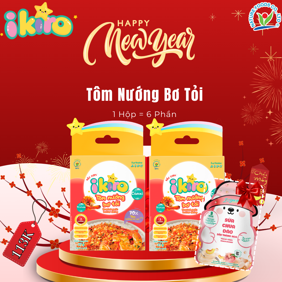  Combo 2 Hộp Rắc cơm IKIRO Tôm Nướng Bơ Tỏi Ăn Dặm Cho Bé Nguyên Liệu Thiên Nhiên Từ 1 Tuổi 27 g (6 gói) 