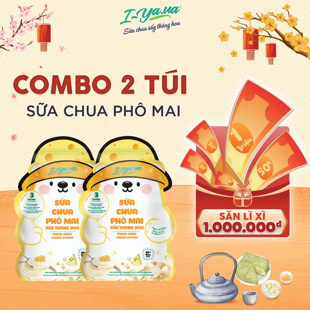  [COMBO 2 TÚI] Sữa Chua Sấy Thăng Hoa IYaua Gấu Hạt Nút Vị PHÔ MAI Túi 16G 