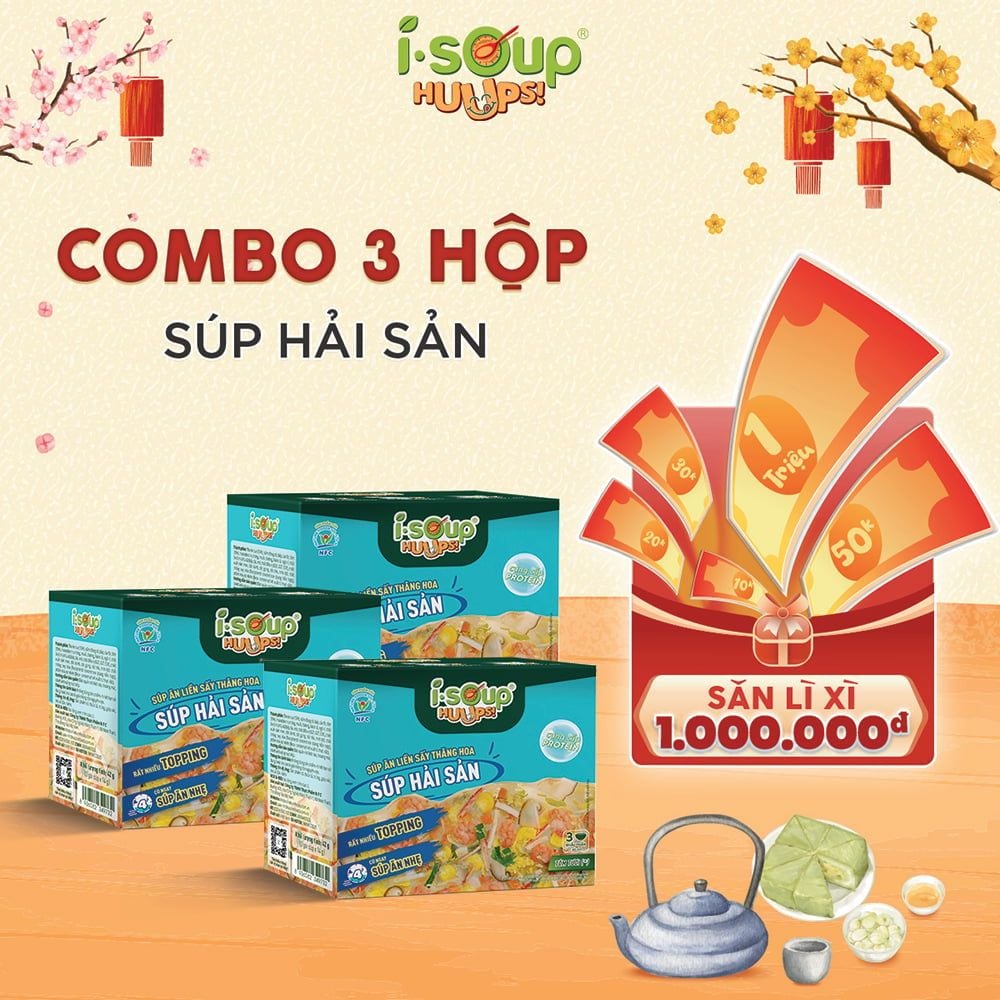  [Combo 3 Hộp] Súp Hải Sản Ăn Liền ISOUP HUUPS Ngon,Dinh Dưỡng,Tiện Lợi (Hộp X 3 Viên) - Súp Ăn Liền Sấy Thăng Hoa 