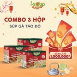  [Combo 3 Hộp] Súp Gà Táo Đỏ Ăn Liền ISOUP HUUPS Ngon,Dinh Dưỡng,Tiện Lợi (Hộp X 3 Viên)- Súp Ăn Liền Sấy Thăng Hoa 