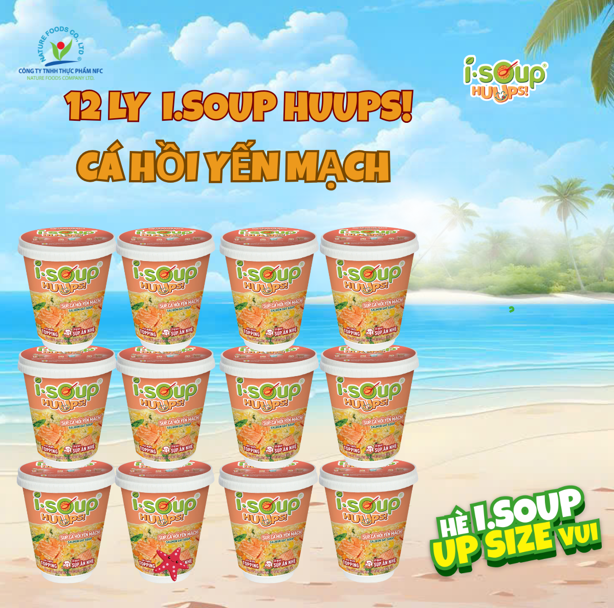 COMBO 12 LY SÚP CÁ HỒI YẾN MẠCH ISOUP HUUPS HŨ 14G - Súp Ăn Liền Sấy Thăng Hoa