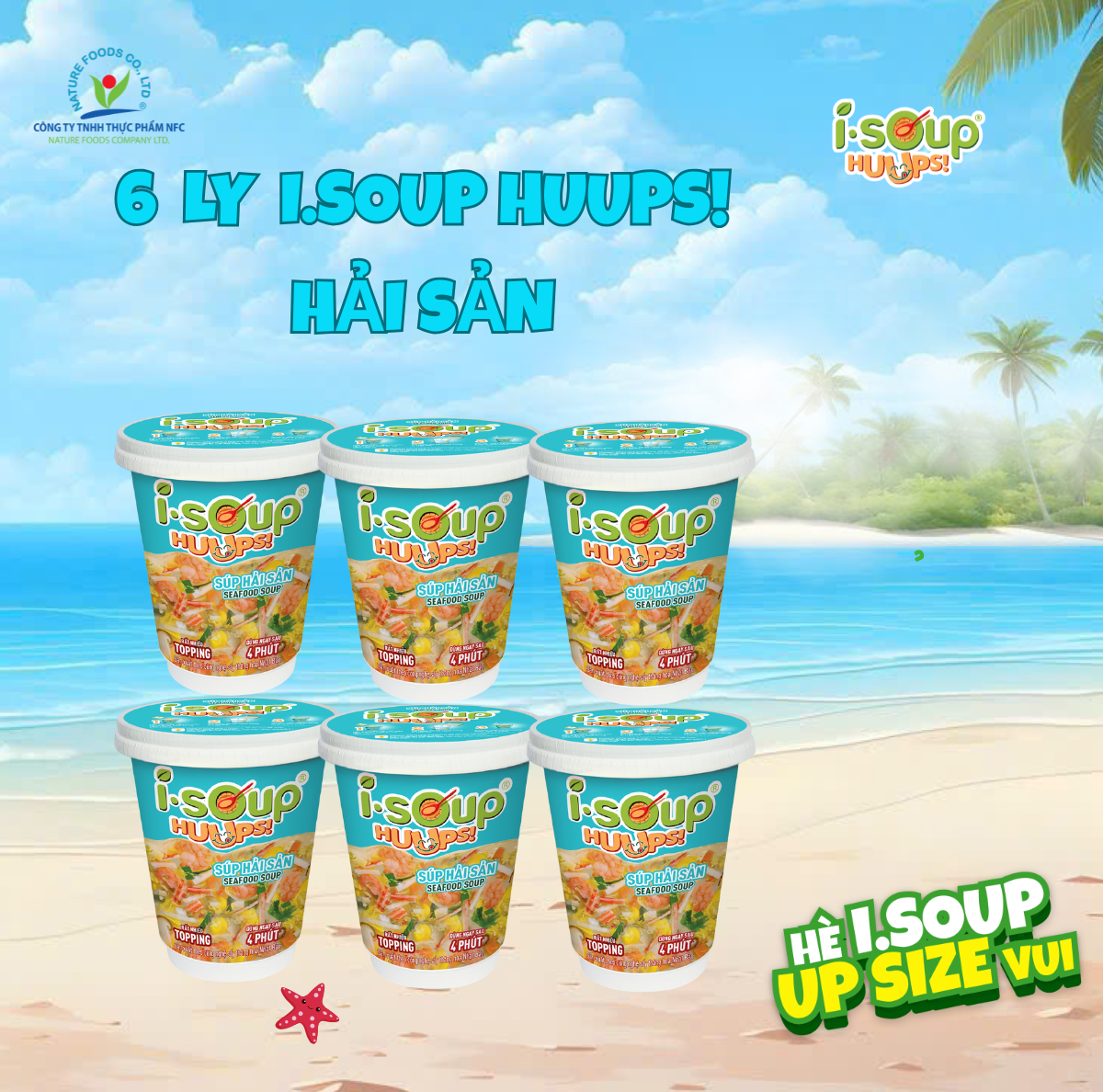 Combo 6 Ly Súp Hải Sản Ăn Liền ISOUP HUUPS! Hũ 14G - Súp Ăn Liền Sấy Thăng Hoa