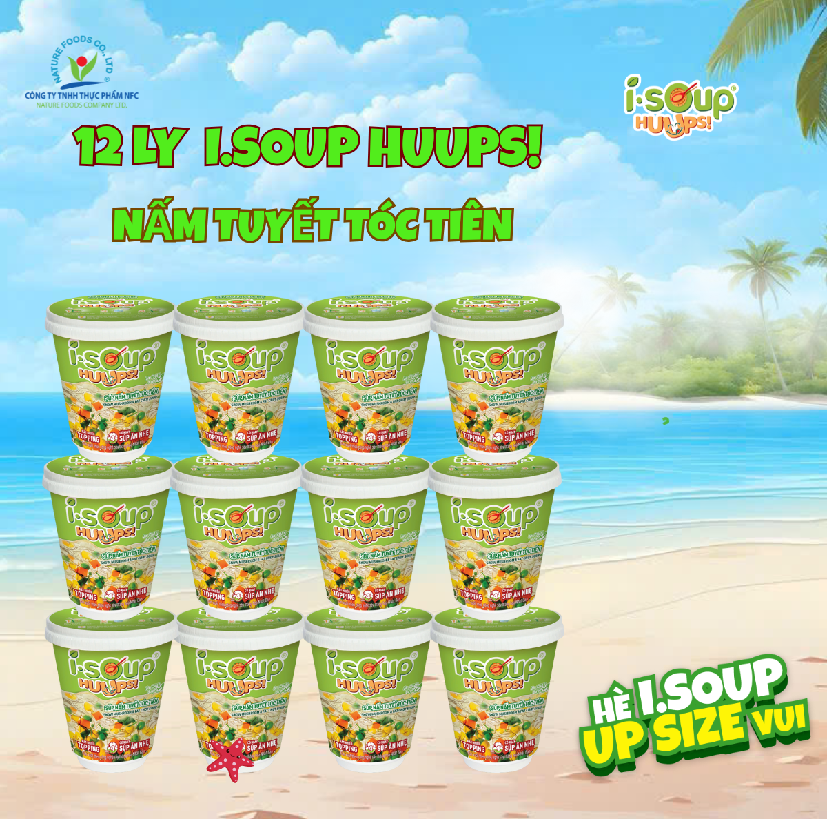 Combo 12 Ly Súp Nấm Tuyết Tóc Tiên Ăn Liền ISOUP HUUPS! Hũ 14G - Súp Ăn Liền Sấy Thăng Hoa