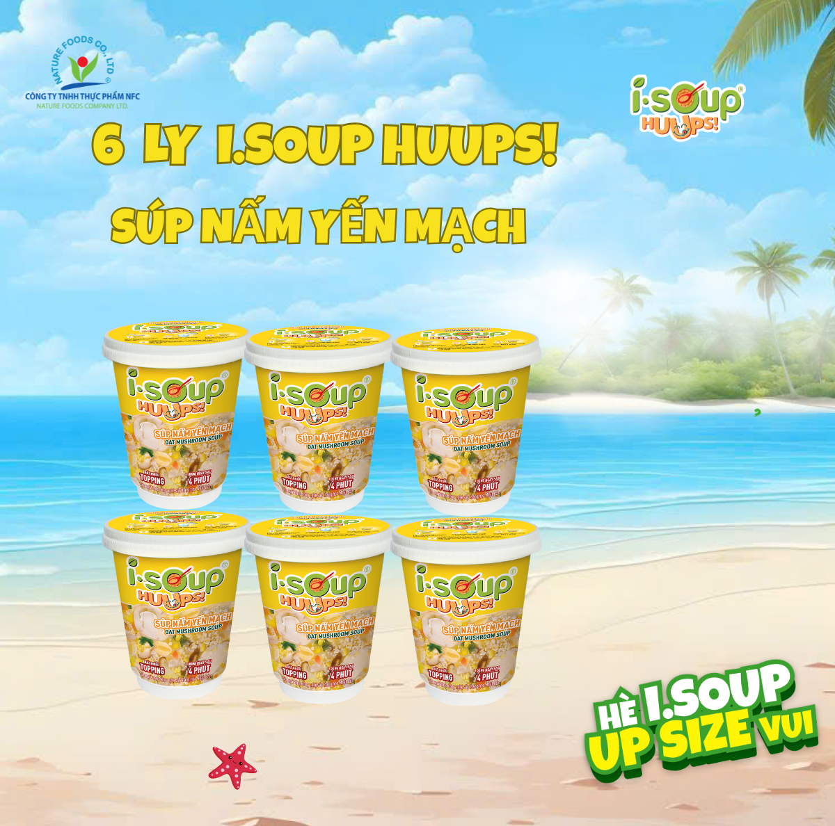 Combo 6 Ly Súp Nấm Yến Mạch Ăn Liền ISOUP HUUPS! Hũ 24G - Súp Ăn Liền Sấy Thăng Hoa