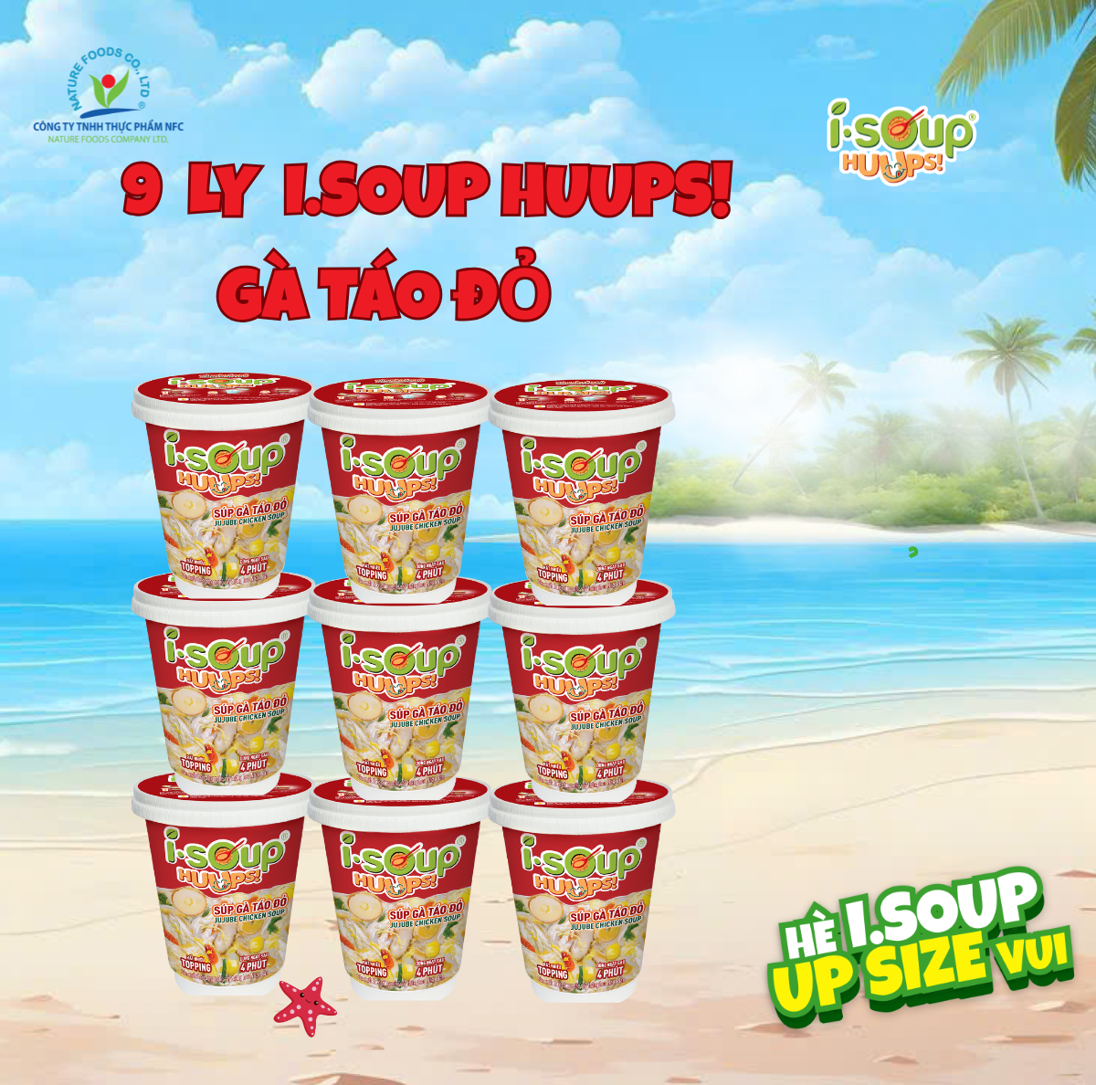 Combo 9 Ly Súp Gà Táo Đỏ Ăn Liền ISOUP HUUPS! Hũ 12G - Súp Ăn Liền Sấy Thăng Hoa