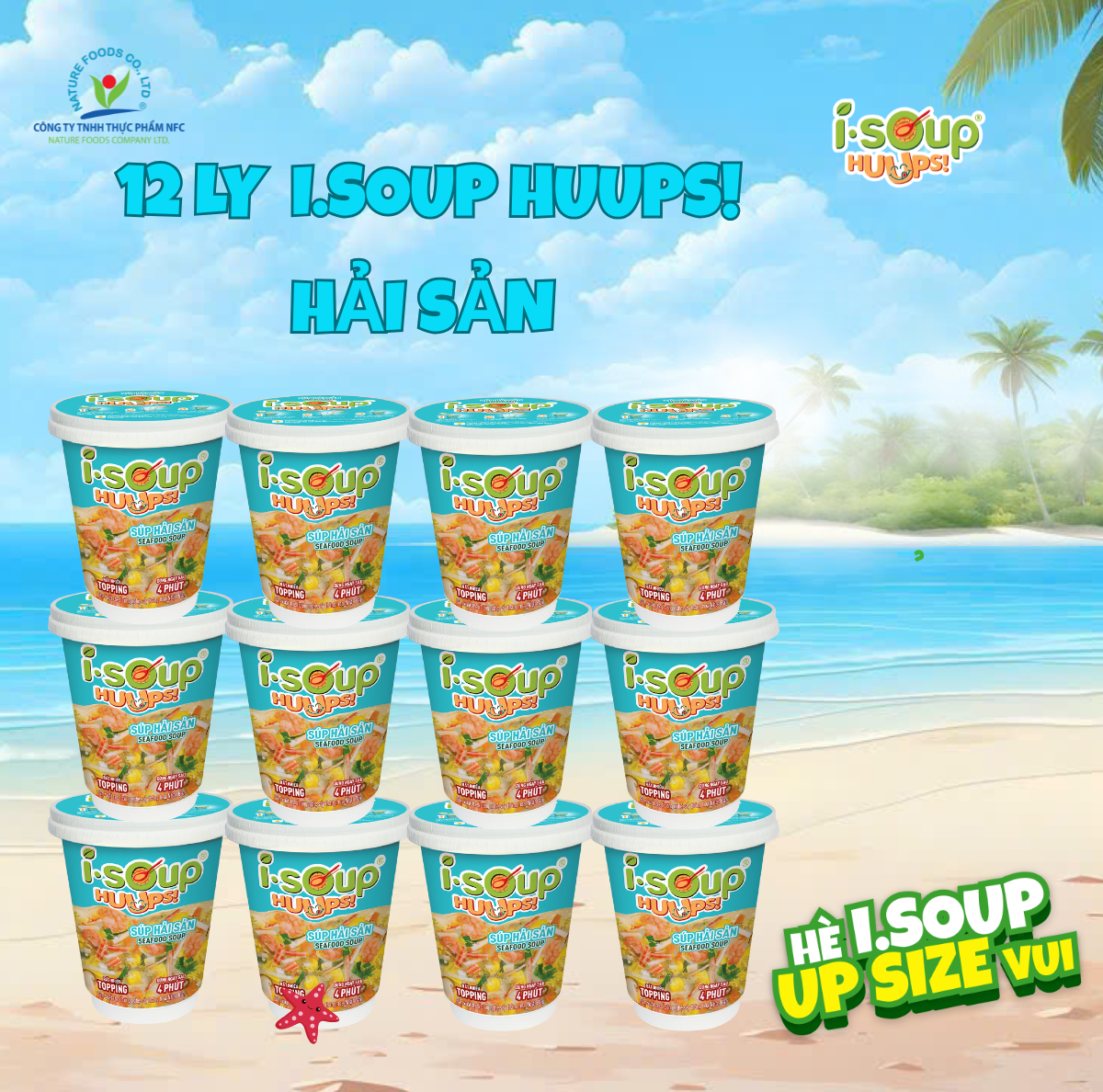 Combo 12 Ly Súp Hải Sản Ăn Liền ISOUP HUUPS! Hũ 14G - Súp Ăn Liền Sấy Thăng Hoa