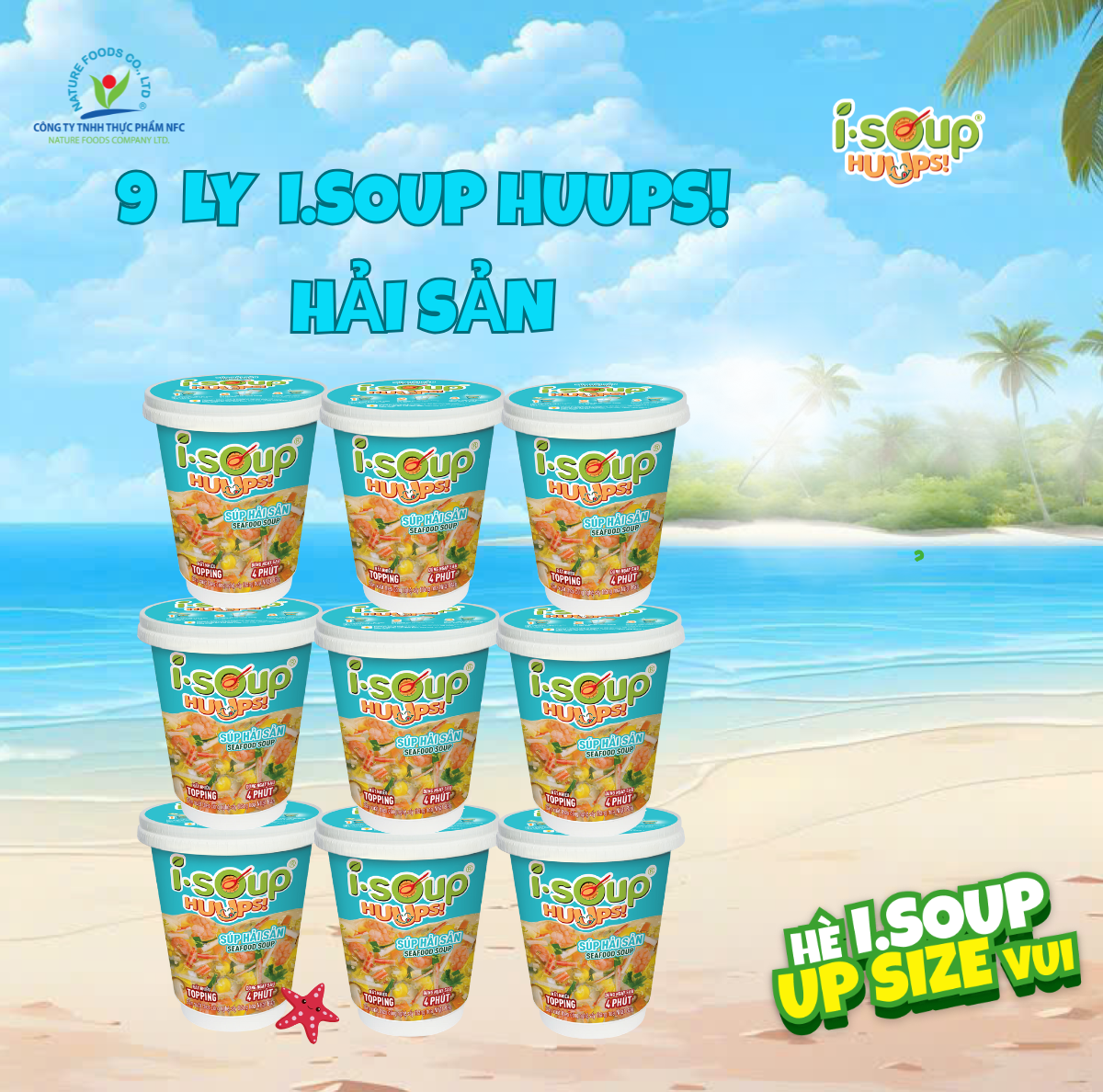 Combo 9 Ly Súp Hải Sản Ăn Liền ISOUP HUUPS! Hũ 14G - Súp Ăn Liền Sấy Thăng Hoa