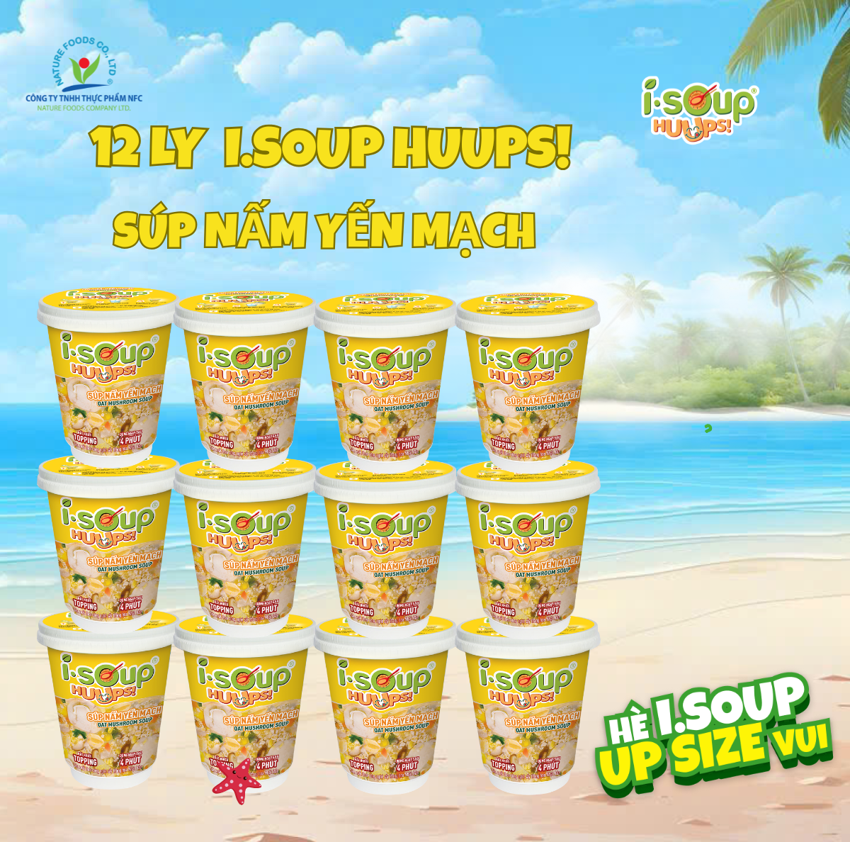 Combo 12 Ly Súp Nấm Yến Mạch Ăn Liền ISOUP HUUPS! Hũ 24G - Súp Ăn Liền Sấy Thăng Hoa