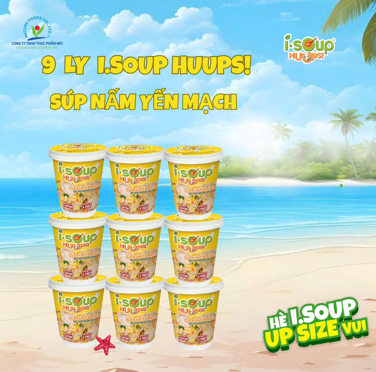 Combo 9 Ly Súp Nấm Yến Mạch Ăn Liền ISOUP HUUPS! Hũ 24G - Súp Ăn Liền Sấy Thăng Hoa