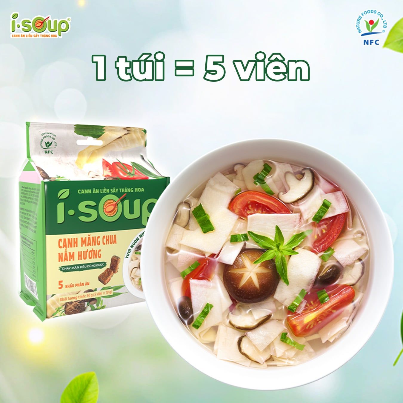  Isoup Combo 6 Túi Canh Măng Chua Nấm Hương Ăn Liền Sấy Thăng Hoa 
