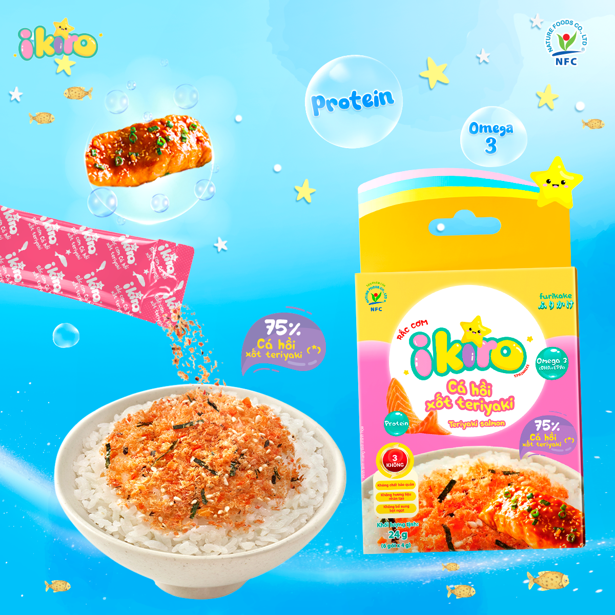  Combo 2 Hộp Rắc cơm IKIRO Cá hồi Xốt Teriyaki Ăn Dặm Cho Bé Nguyên Liệu Thiên Nhiên Từ 1 Tuổi 24 g (6 gói) 