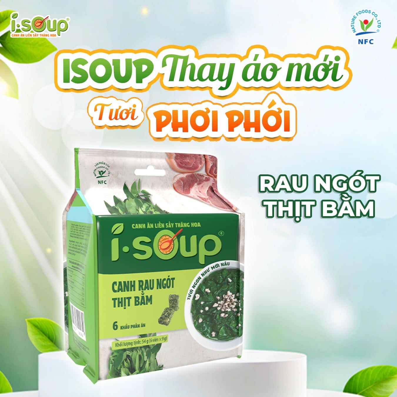  Isoup Combo 6 Túi Canh Rau Ngót Thịt Bằm Ăn Liền Sấy Thăng Hoa 