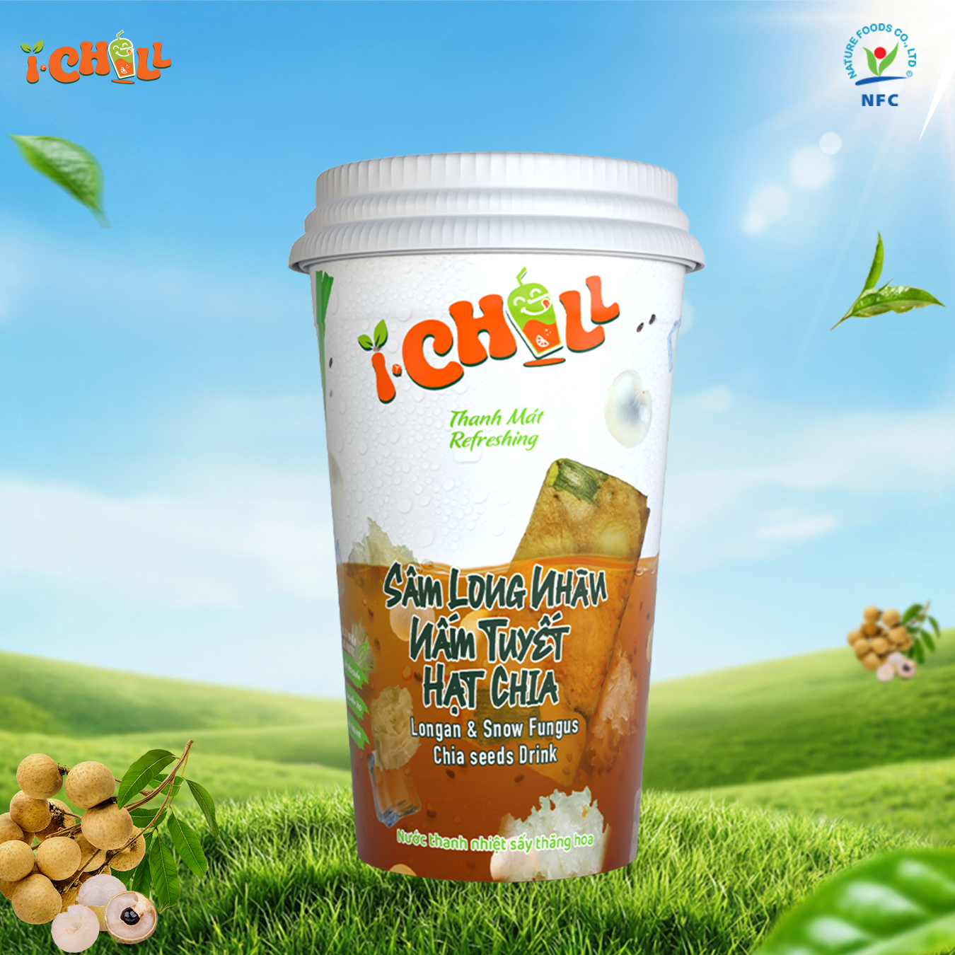  [COMBO 3 LY] iChill Sâm Long Nhãn Nấm Tuyết Hạt Chia Nước Thanh Nhiệt Sấy Thăng Hoa Từ Trái Cây Tự Nhiên 