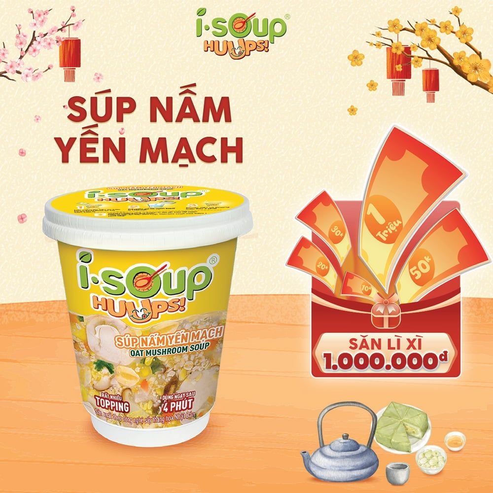  Súp Nấm Yến Mạch Ăn Liền ISOUP HUUPS! Hũ 24G - Súp Ăn Liền Sấy Thăng Hoa 