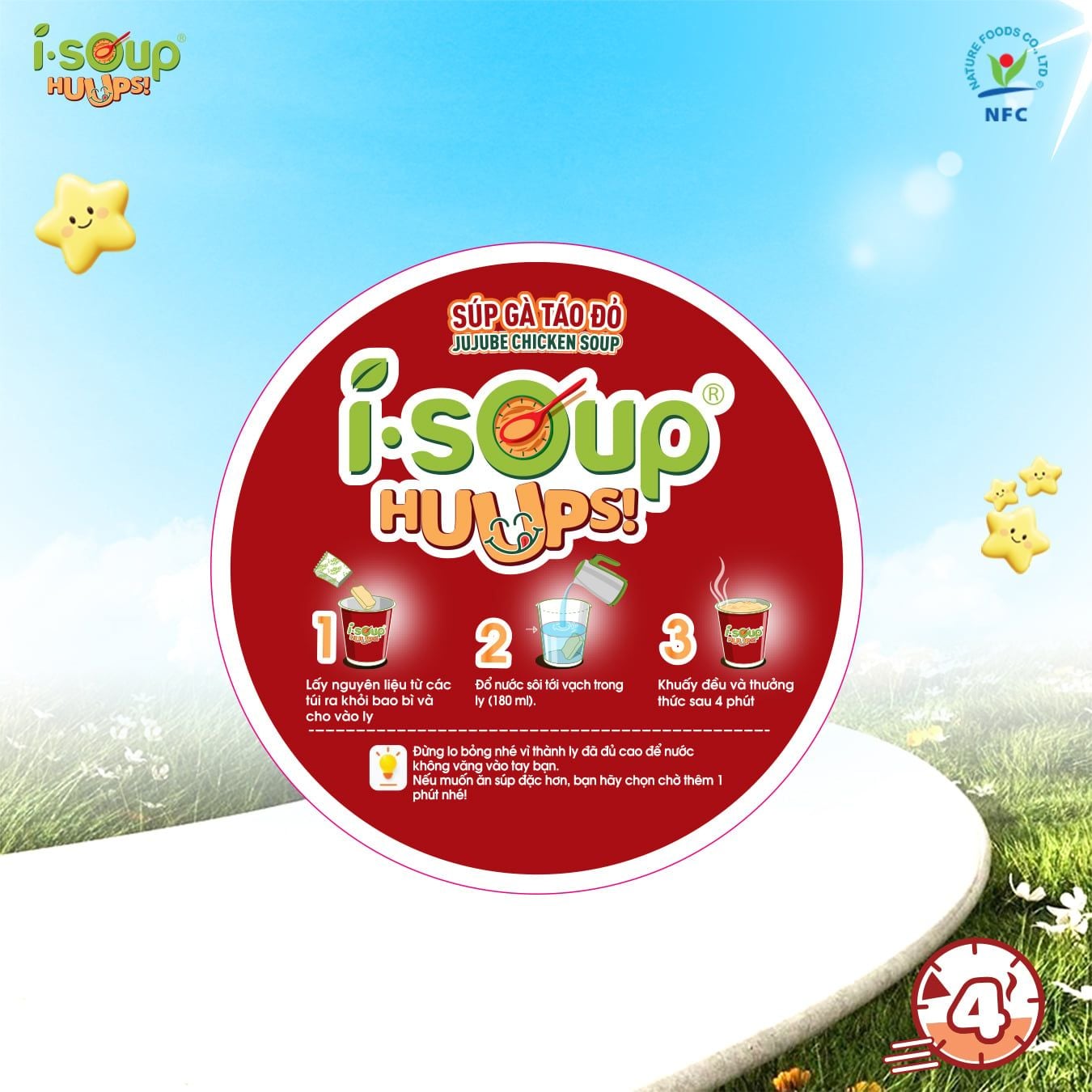  Súp Gà Táo Đỏ Ăn Liền ISOUP HUUPS! Hũ 12G - Súp Ăn Liền Sấy Thăng Hoa 
